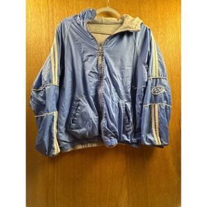 Weather Tamer Y2K Blue Striped Hooded Jersey Lined Windbreaker Jacket Mens Small